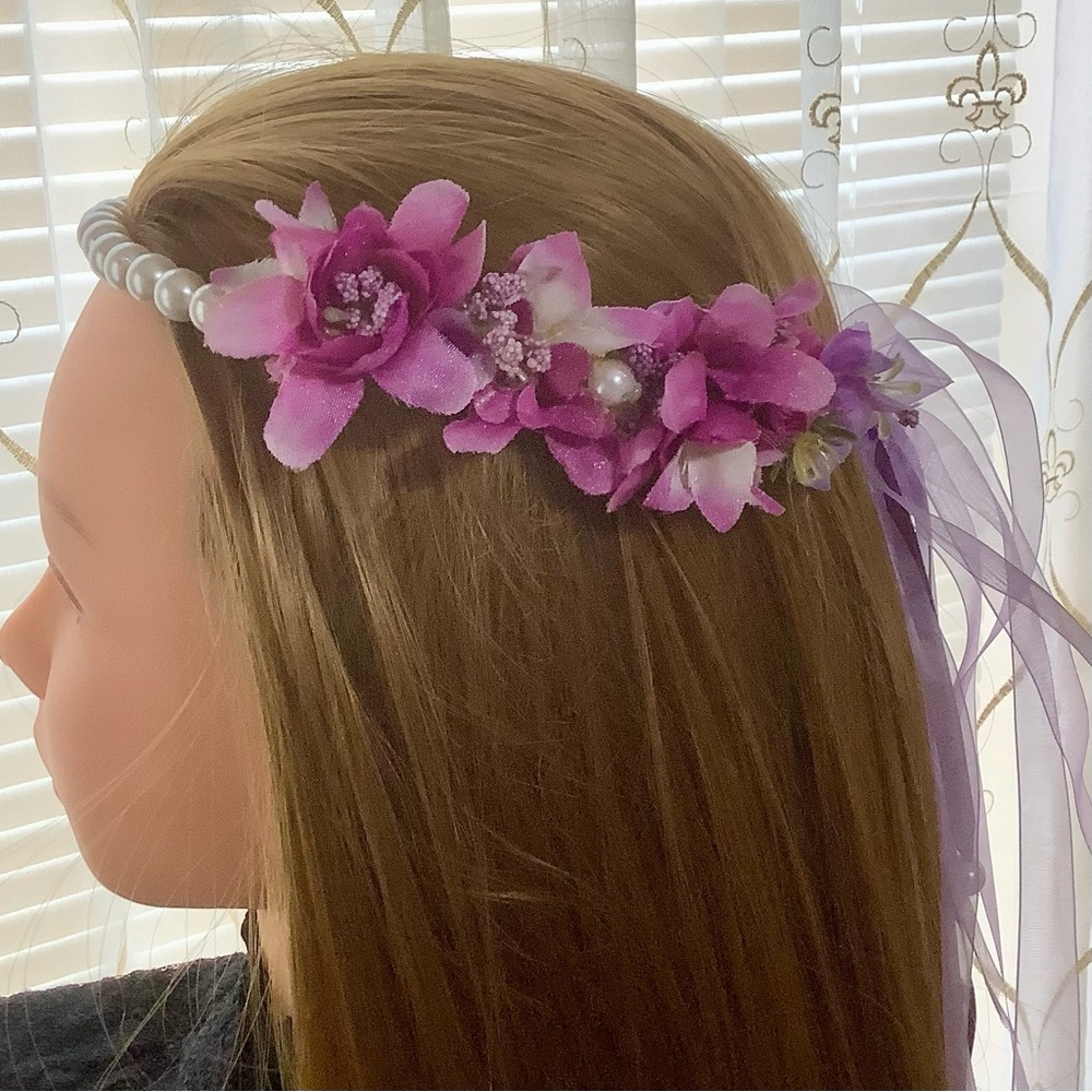 Head wreath floral Child Size crown handcrafted wedding holiday festival purple